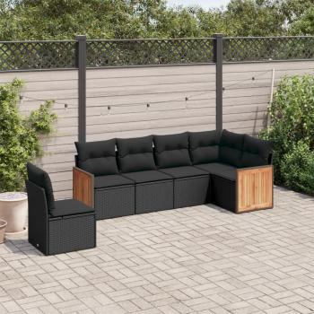 ARDEBO.de - 6-tlg. Garten-Sofagarnitur mit Kissen Schwarz Poly Rattan