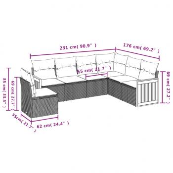 6-tlg. Garten-Sofagarnitur mit Kissen Schwarz Poly Rattan