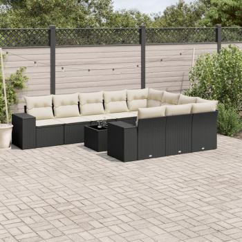 ARDEBO.de - 11-tlg. Garten-Sofagarnitur mit Kissen Schwarz Poly Rattan