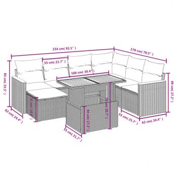 8-tlg. Garten-Sofagarnitur mit Kissen Schwarz Poly Rattan