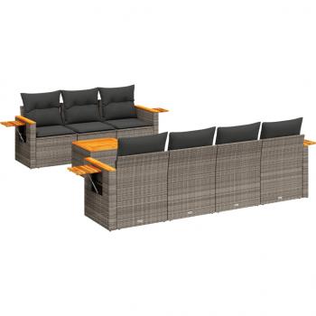 8-tlg. Garten-Sofagarnitur mit Kissen Grau Poly Rattan