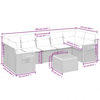 8-tlg. Garten-Sofagarnitur mit Kissen Grau Poly Rattan