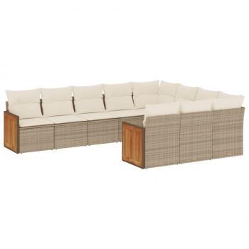 10-tlg. Garten-Sofagarnitur mit Kissen Beige Poly Rattan