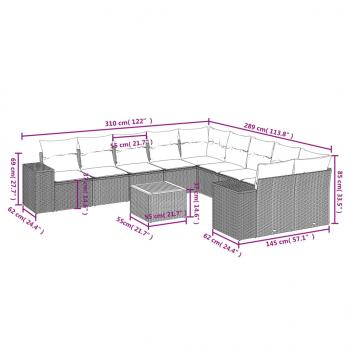 11-tlg. Garten-Sofagarnitur mit Kissen Beige Poly Rattan