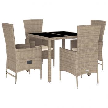 5-tlg. Garten-Essgruppe mit Kissen Beige Poly Rattan