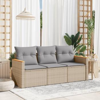 ARDEBO.de - 3-tlg. Garten-Sofagarnitur mit Kissen Beigemischung Poly Rattan