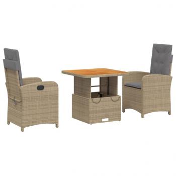 3-tlg. Garten-Essgruppe mit Kissen Beige Poly Rattan