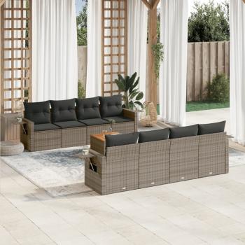 ARDEBO.de - 9-tlg. Garten-Sofagarnitur mit Kissen Grau Poly Rattan