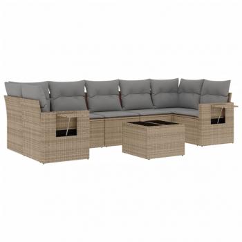 8-tlg. Garten-Sofagarnitur mit Kissen Beige Poly Rattan