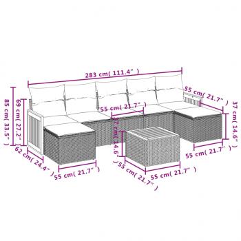 8-tlg. Garten-Sofagarnitur mit Kissen Grau Poly Rattan