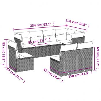 8-tlg. Garten-Sofagarnitur mit Kissen Braun Poly Rattan