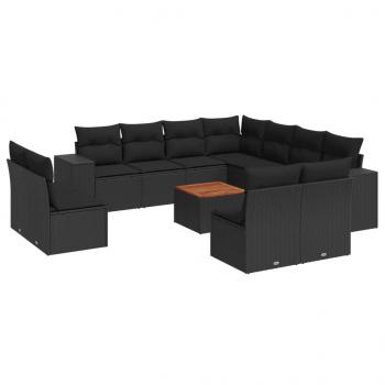 12-tlg. Garten-Sofagarnitur mit Kissen Schwarz Poly Rattan