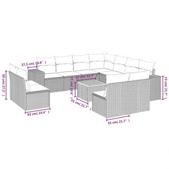 12-tlg. Garten-Sofagarnitur mit Kissen Schwarz Poly Rattan