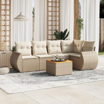 ARDEBO.de - 6-tlg. Garten-Sofagarnitur mit Kissen Beige Poly Rattan