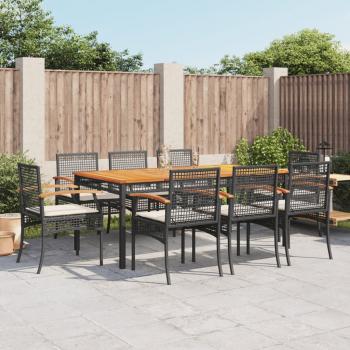 ARDEBO.de - 9-tlg. Garten-Essgruppe mit Kissen Schwarz Poly Rattan