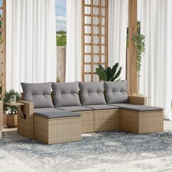 ARDEBO.de - 6-tlg. Garten-Sofagarnitur mit Kissen Beige Poly Rattan