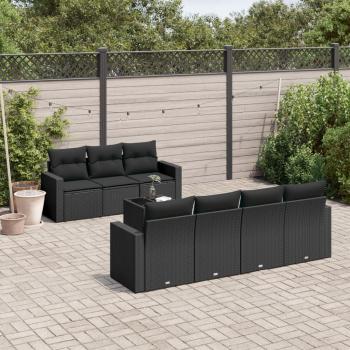 ARDEBO.de - 8-tlg. Garten-Sofagarnitur mit Kissen Schwarz Poly Rattan