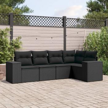 ARDEBO.de - 5-tlg. Garten-Sofagarnitur mit Kissen Schwarz Poly Rattan