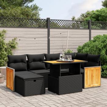 ARDEBO.de - 7-tlg. Garten-Sofagarnitur mit Kissen Schwarz Poly Rattan