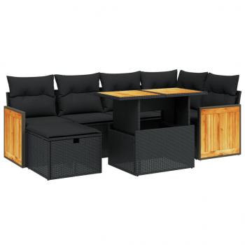 7-tlg. Garten-Sofagarnitur mit Kissen Schwarz Poly Rattan