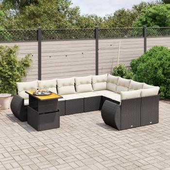 ARDEBO.de - 10-tlg. Garten-Sofagarnitur mit Kissen Schwarz Poly Rattan