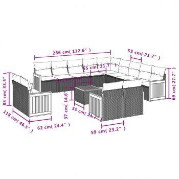 14-tlg. Garten-Sofagarnitur mit Kissen Grau Poly Rattan