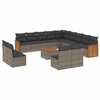 14-tlg. Garten-Sofagarnitur mit Kissen Grau Poly Rattan