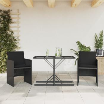 ARDEBO.de - 3-tlg. Bistro-Set mit Kissen Schwarz Poly Rattan