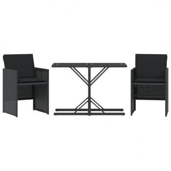 3-tlg. Bistro-Set mit Kissen Schwarz Poly Rattan