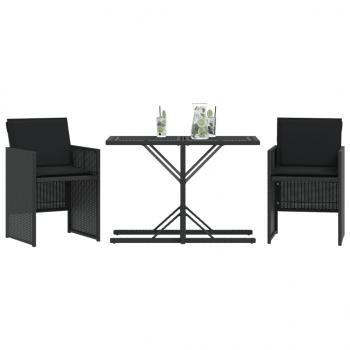 3-tlg. Bistro-Set mit Kissen Schwarz Poly Rattan