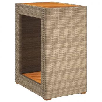 Garten-Beistelltisch mit Holzplatte Beige Poly Rattan