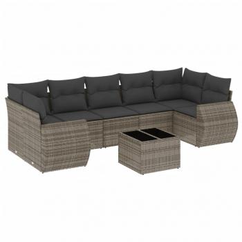 8-tlg. Garten-Sofagarnitur mit Kissen Grau Poly Rattan