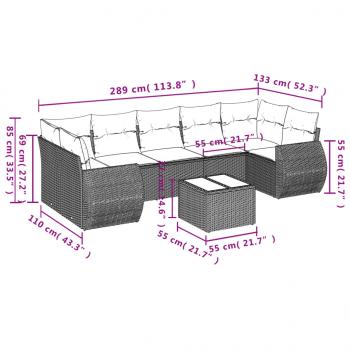 8-tlg. Garten-Sofagarnitur mit Kissen Grau Poly Rattan