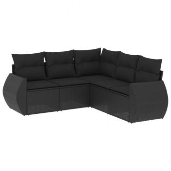 5-tlg. Garten-Sofagarnitur mit Kissen Schwarz Poly Rattan