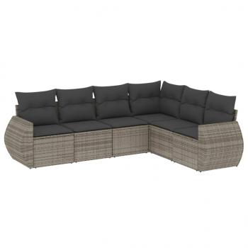 6-tlg. Garten-Sofagarnitur mit Kissen Grau Poly Rattan