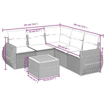 6-tlg. Garten-Sofagarnitur mit Kissen Schwarz Poly Rattan