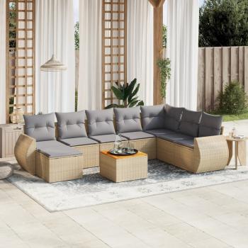 ARDEBO.de - 9-tlg. Garten-Sofagarnitur mit Kissen Beige Poly Rattan