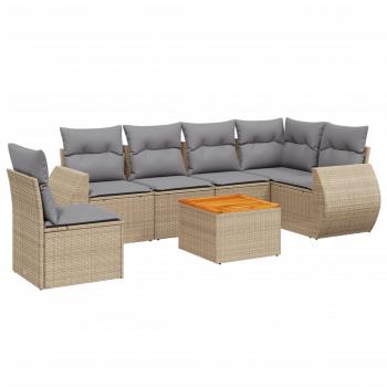 7-tlg. Garten-Sofagarnitur mit Kissen Beige Poly Rattan