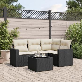 ARDEBO.de - 5-tlg. Garten-Sofagarnitur mit Kissen Schwarz Poly Rattan