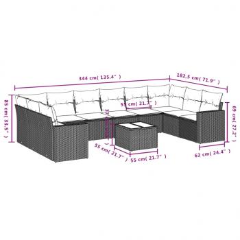 11-tlg. Garten-Sofagarnitur mit Kissen Grau Poly Rattan