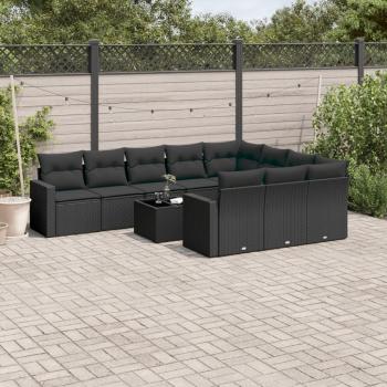 ARDEBO.de - 11-tlg. Garten-Sofagarnitur mit Kissen Schwarz Poly Rattan