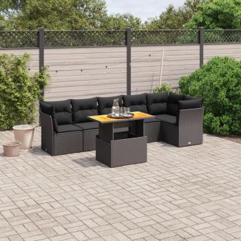 ARDEBO.de - 7-tlg. Garten-Sofagarnitur mit Kissen Schwarz Poly Rattan