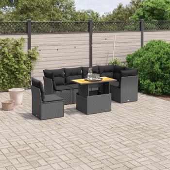 ARDEBO.de - 7-tlg. Garten-Sofagarnitur mit Kissen Schwarz Poly Rattan