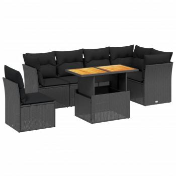 7-tlg. Garten-Sofagarnitur mit Kissen Schwarz Poly Rattan