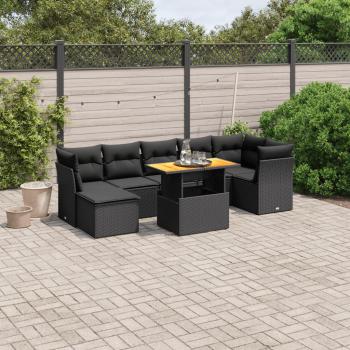 ARDEBO.de - 8-tlg. Garten-Sofagarnitur mit Kissen Schwarz Poly Rattan