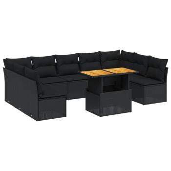 10-tlg. Garten-Sofagarnitur mit Kissen Schwarz Poly Rattan