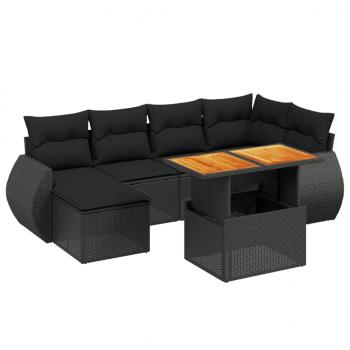 7-tlg. Garten-Sofagarnitur mit Kissen Schwarz Poly Rattan