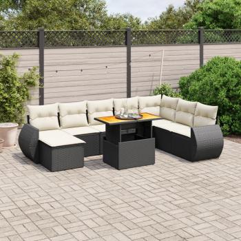 ARDEBO.de - 9-tlg. Garten-Sofagarnitur mit Kissen Schwarz Poly Rattan