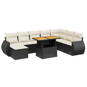 9-tlg. Garten-Sofagarnitur mit Kissen Schwarz Poly Rattan