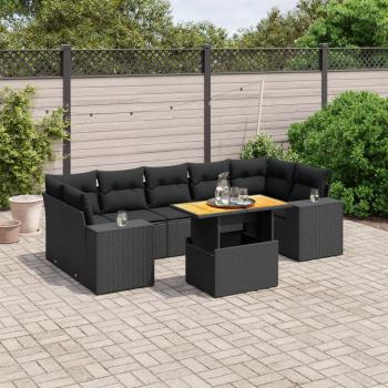 ARDEBO.de - 8-tlg. Garten-Sofagarnitur mit Kissen Schwarz Poly Rattan